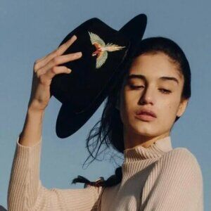Van Palma Dakota Embroidered Bird Wool Hat with Draped Chain - Made in France